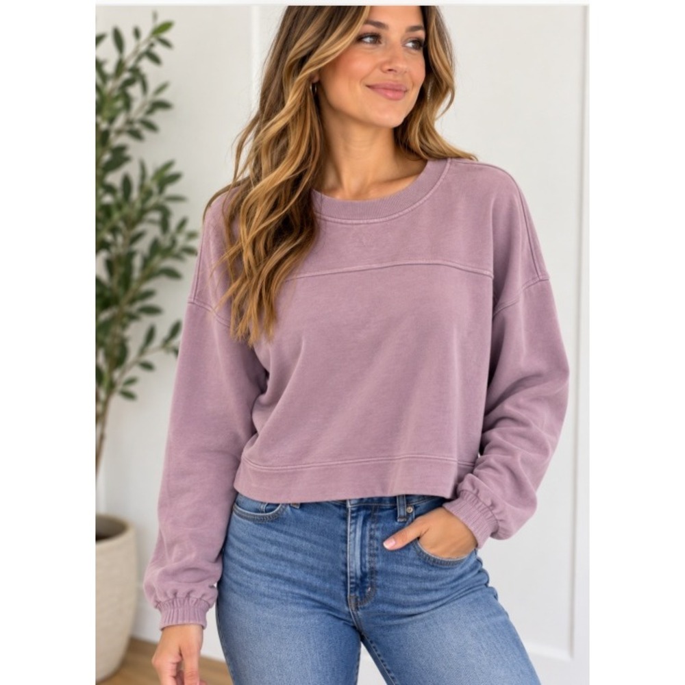 Calvin Klein Performance Mauve Cropped Sweatshirt Bungee Hem Logo Pullover_H